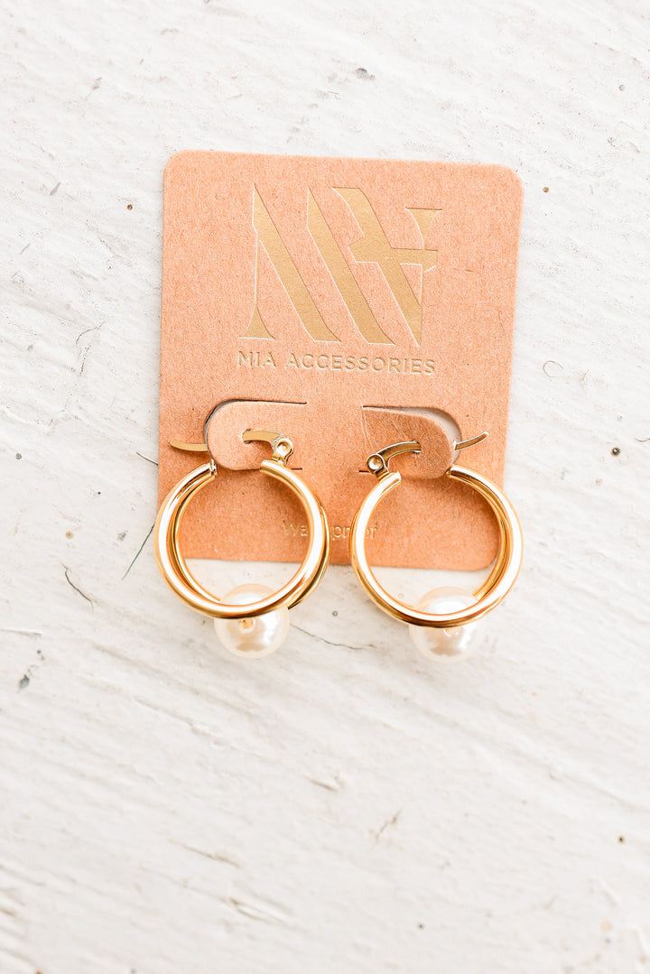 Pearl Drop Hoop Earrings