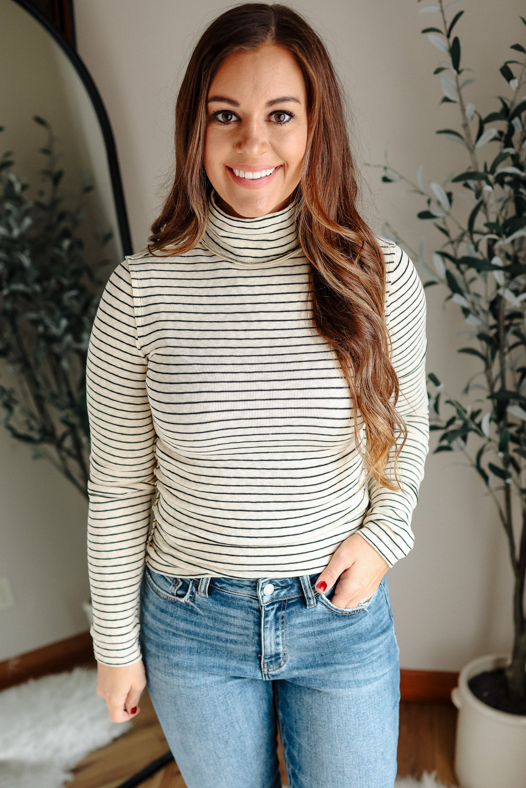 Talia Stripe Turtleneck Long Sleeve - Natural