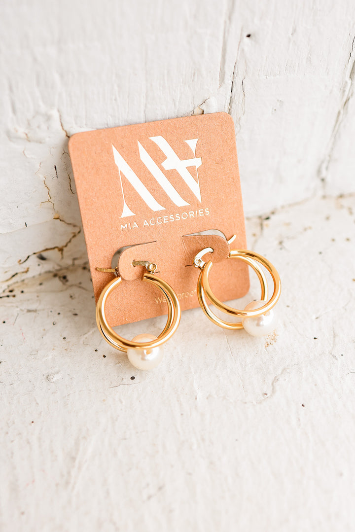 Pearl Drop Hoop Earrings