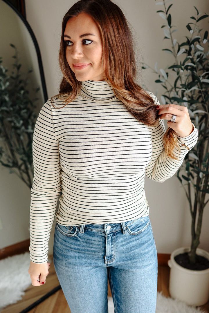 Talia Stripe Turtleneck Long Sleeve - Natural