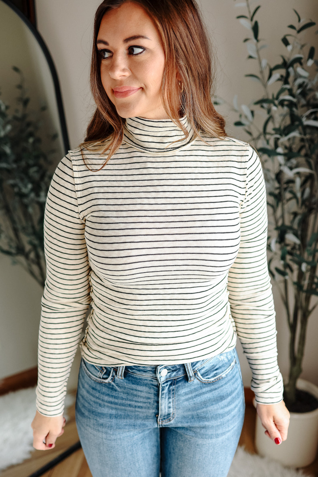 Talia Stripe Turtleneck Long Sleeve - Natural