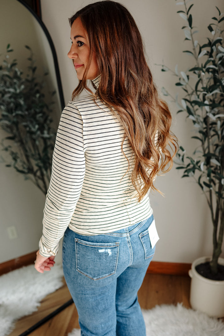 Talia Stripe Turtleneck Long Sleeve - Natural