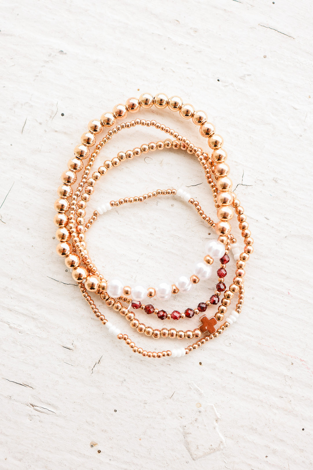 Multi-Ball Pearl Chain Stretch Bracelet - Amethyst