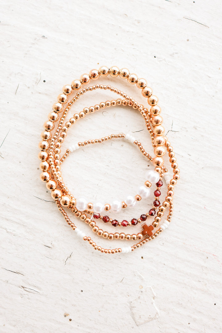 Multi-Ball Pearl Chain Stretch Bracelet - Amethyst