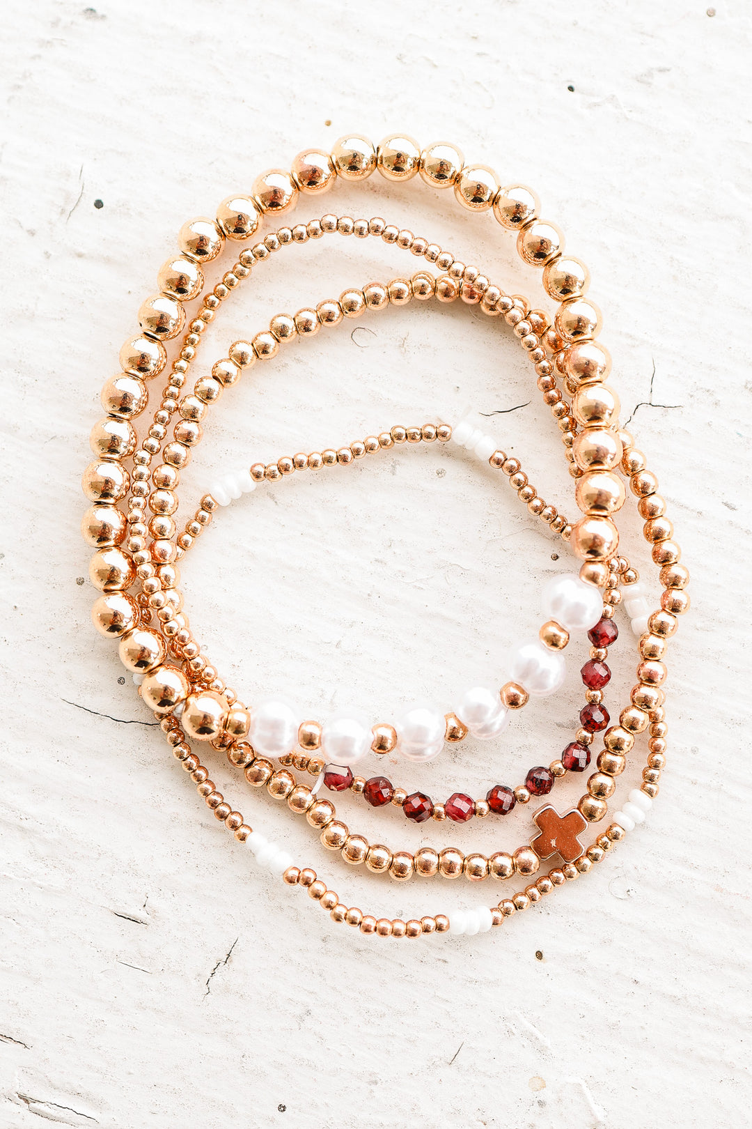 Multi-Ball Pearl Chain Stretch Bracelet - Amethyst