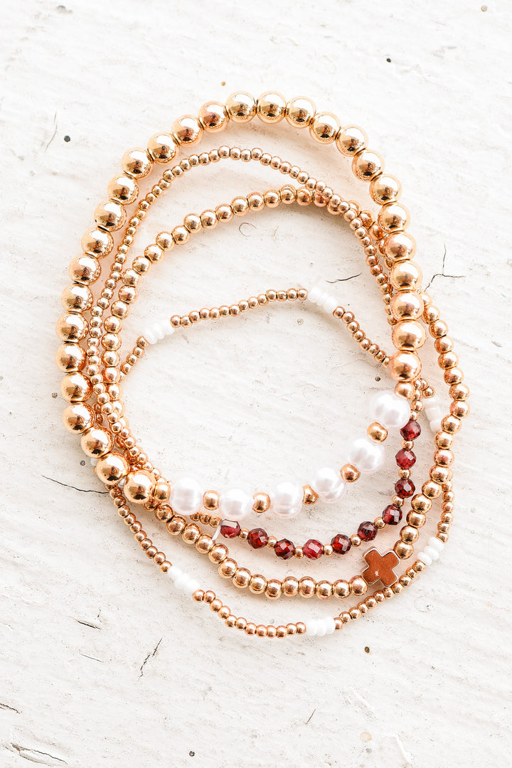 Multi-Ball Pearl Chain Stretch Bracelet - Amethyst