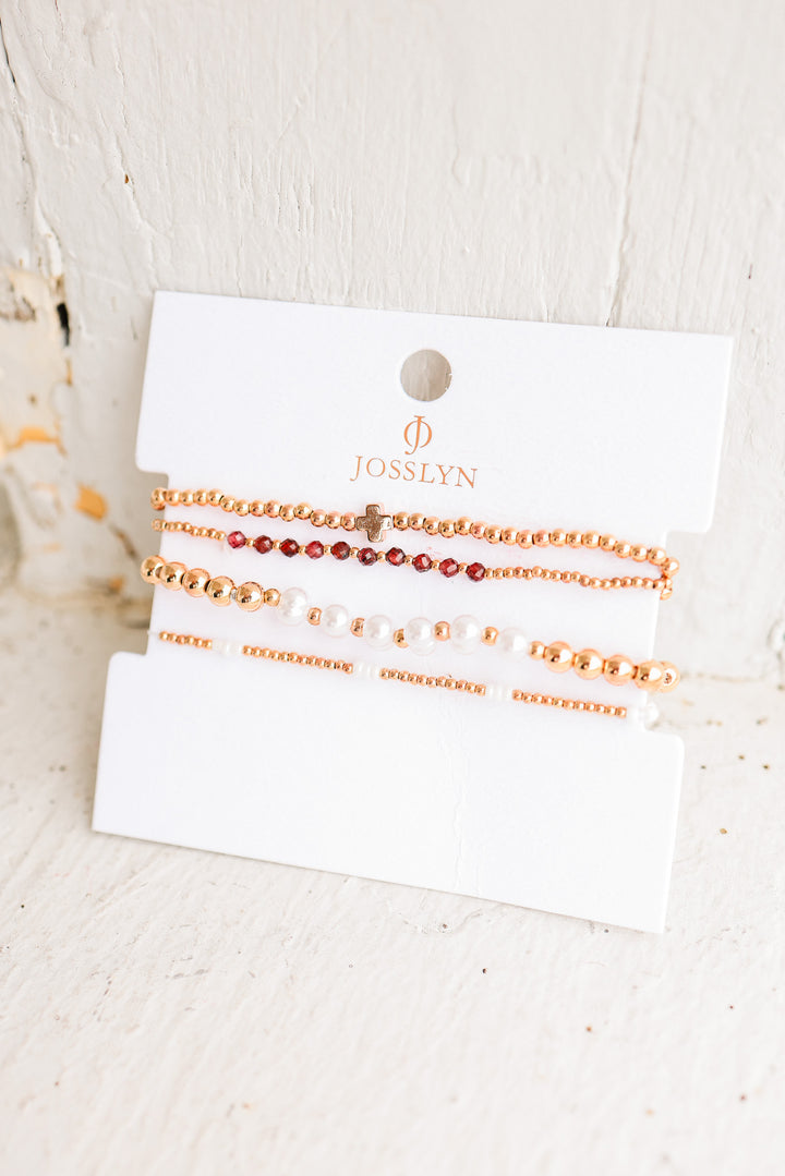 Multi-Ball Pearl Chain Stretch Bracelet - Amethyst
