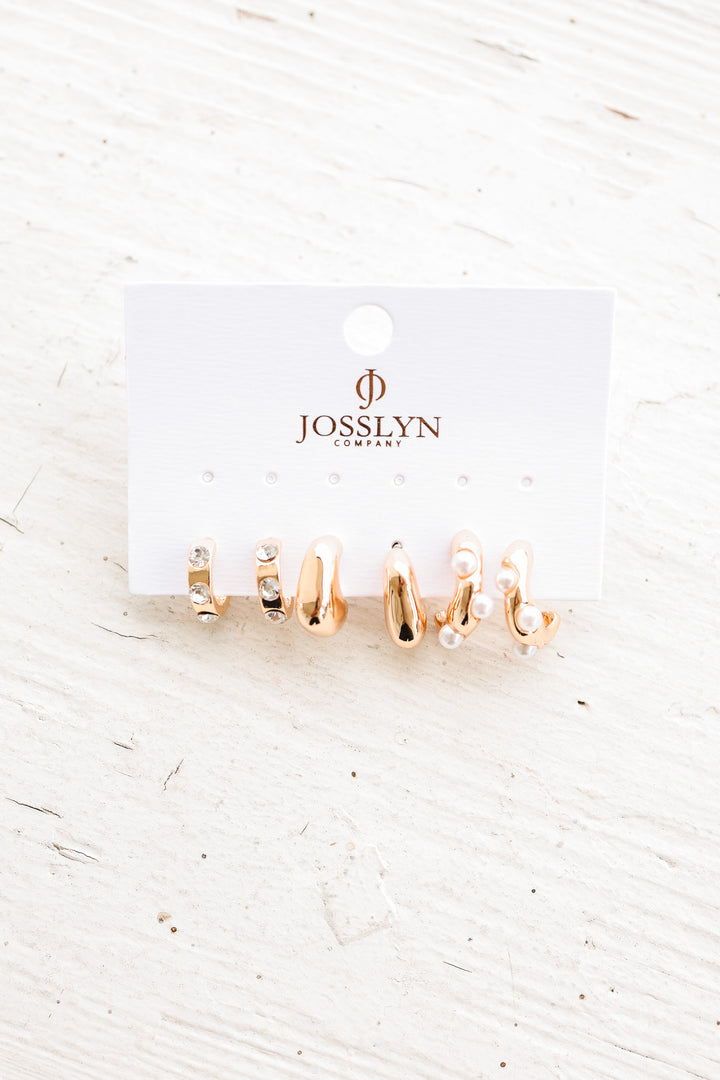 Rhinestone Pearl Curated Hoop Earring Set