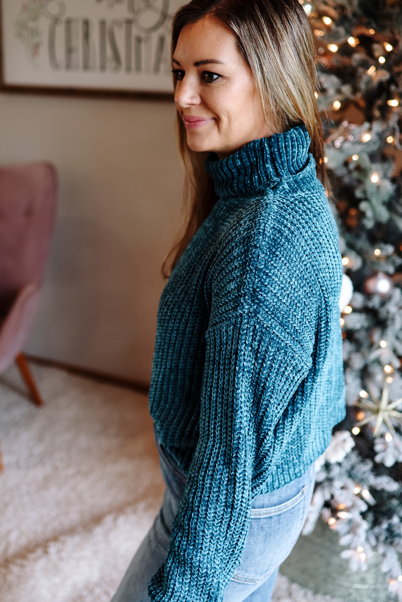 Lara Chenille Turtleneck Sweater - Teal