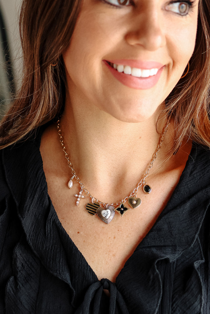 Vintage Heart Clover Cross Charm Necklace