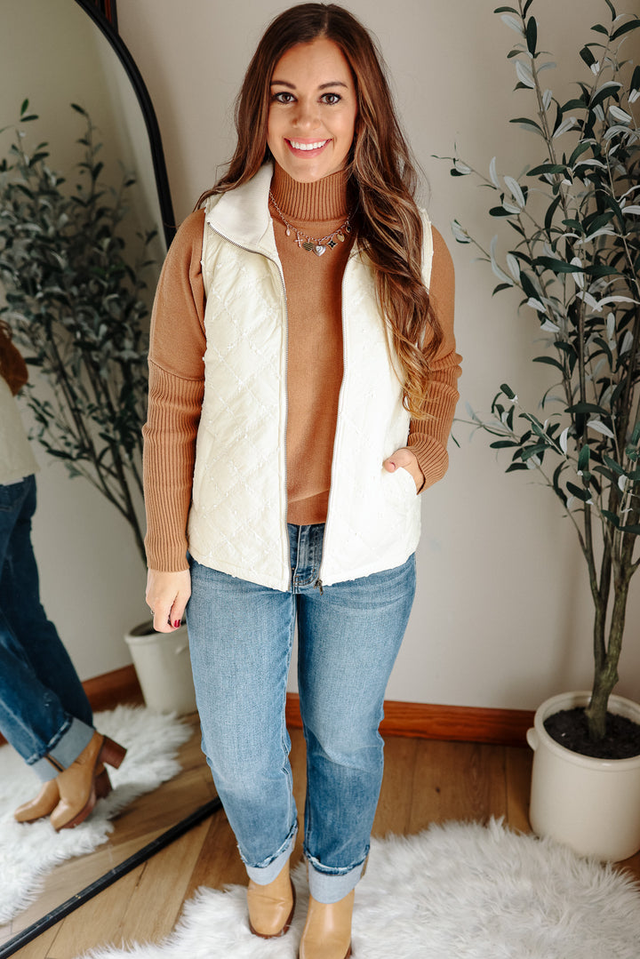 Kenzie Stitched Rib Vest - Cream