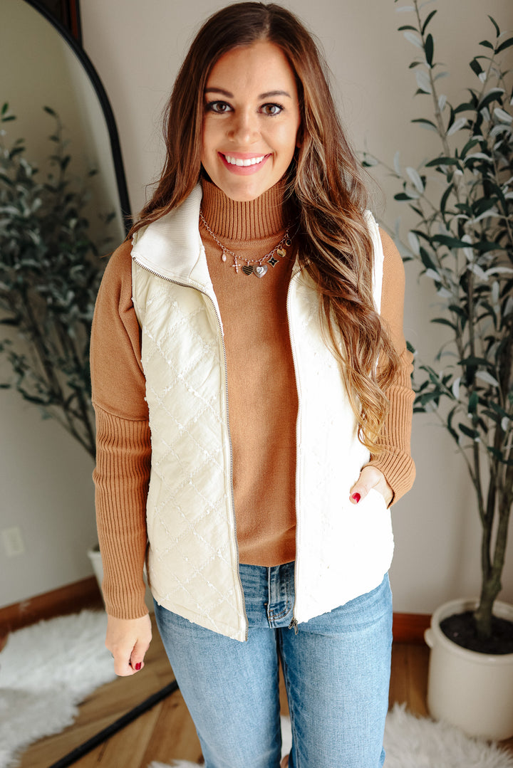 Kenzie Stitched Rib Vest - Cream