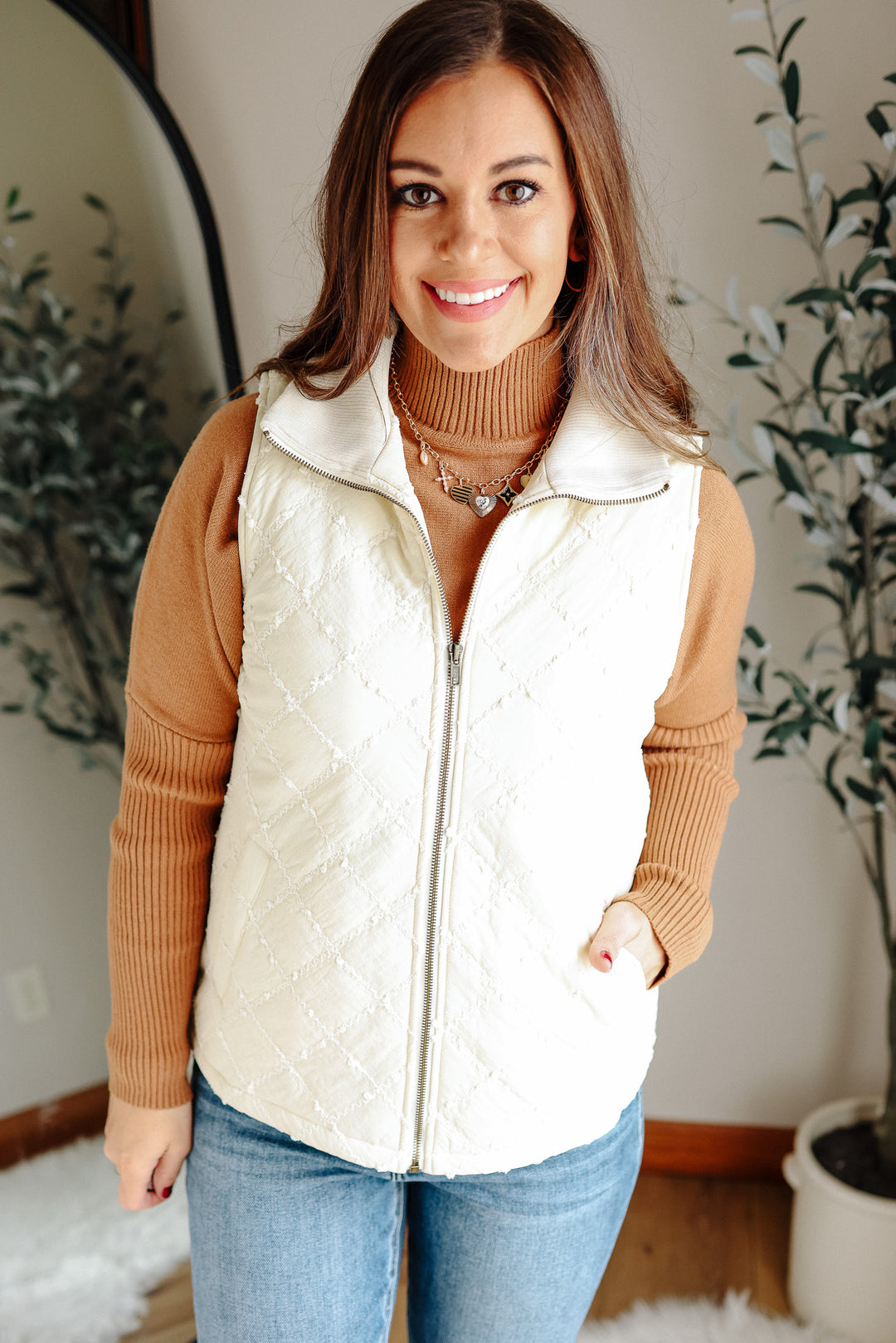 Kenzie Stitched Rib Vest - Cream