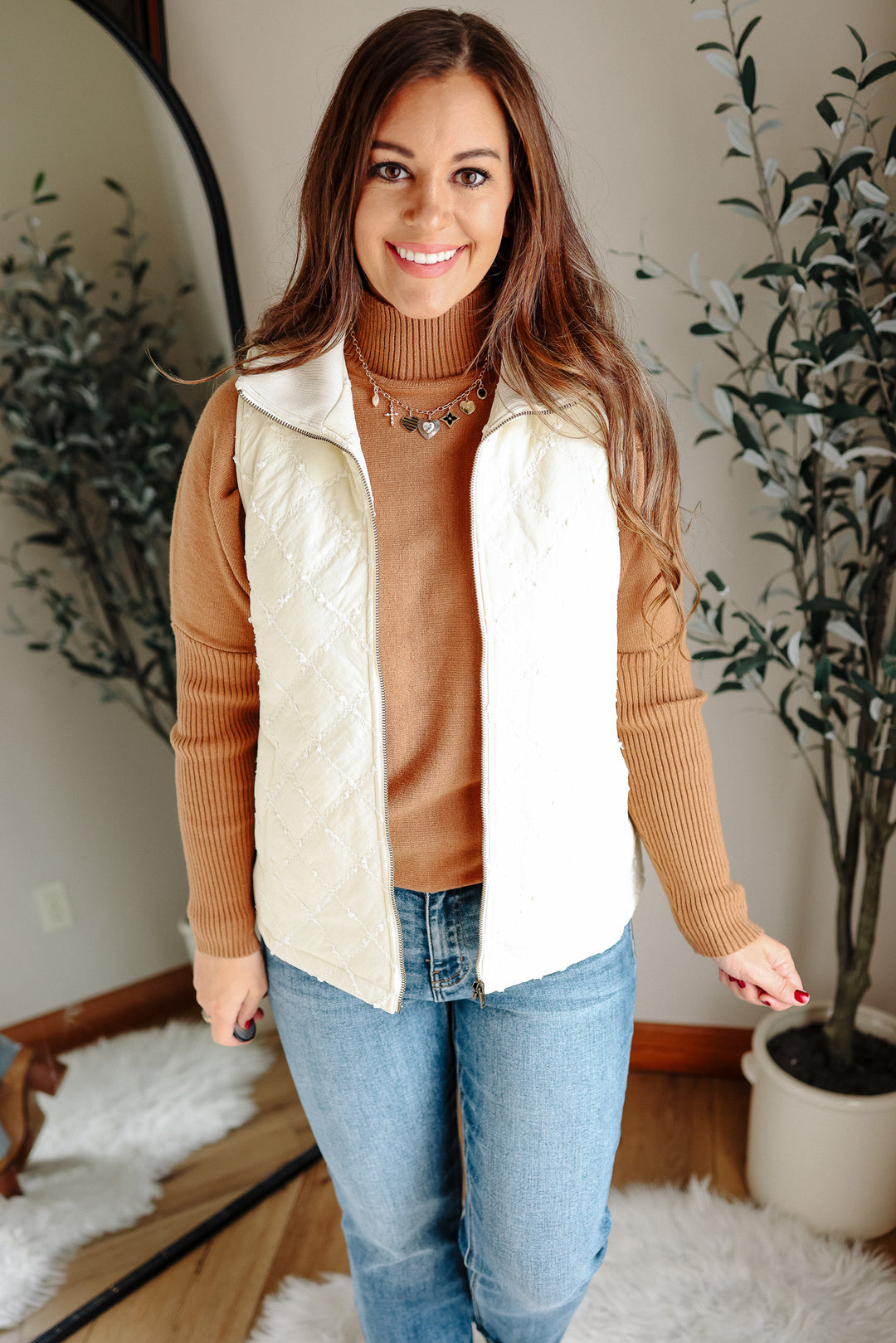 Kenzie Stitched Rib Vest - Cream