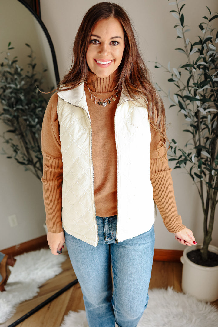 Kenzie Stitched Rib Vest - Cream