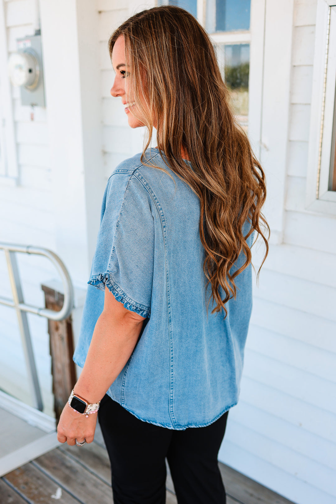 Dakota Placket Dolman Sleeve Denim Top