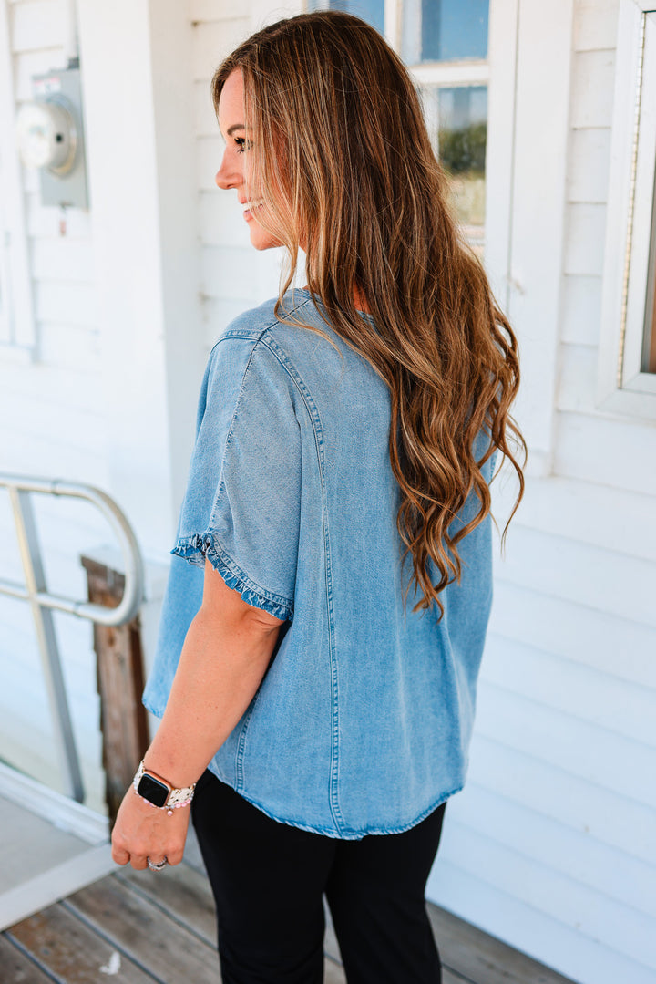 Dakota Placket Dolman Sleeve Denim Top