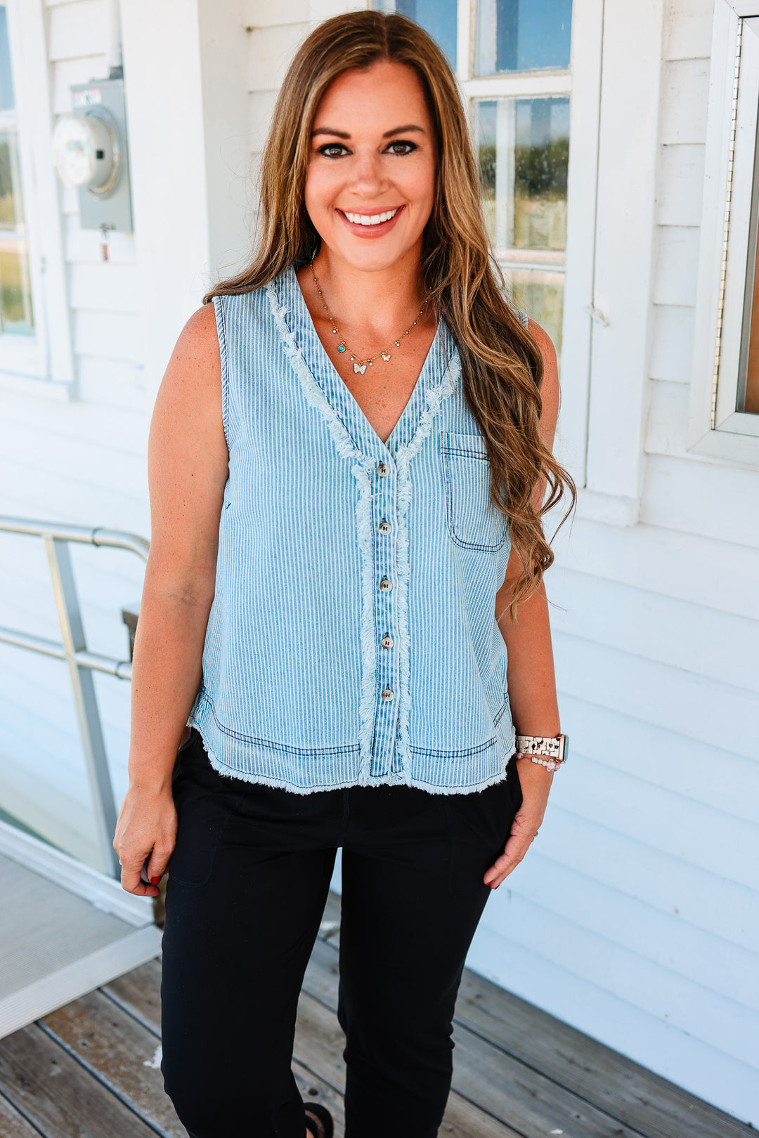 Nylah Button Down Denim Tank