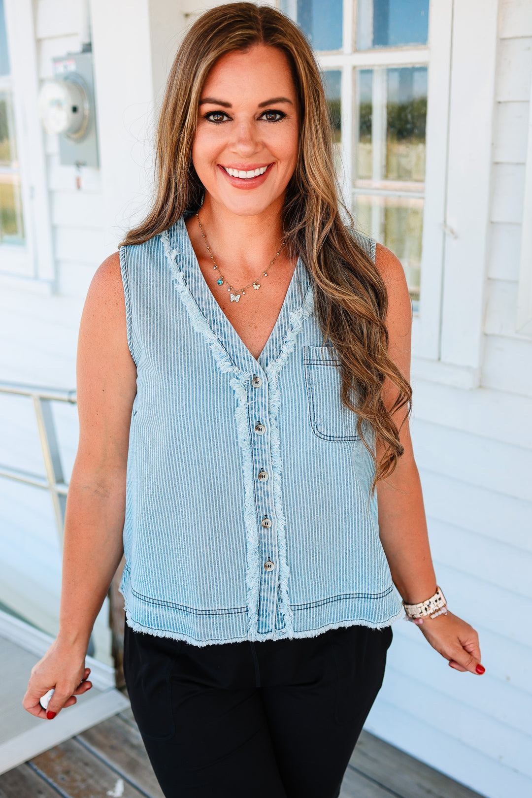 Nylah Button Down Denim Tank