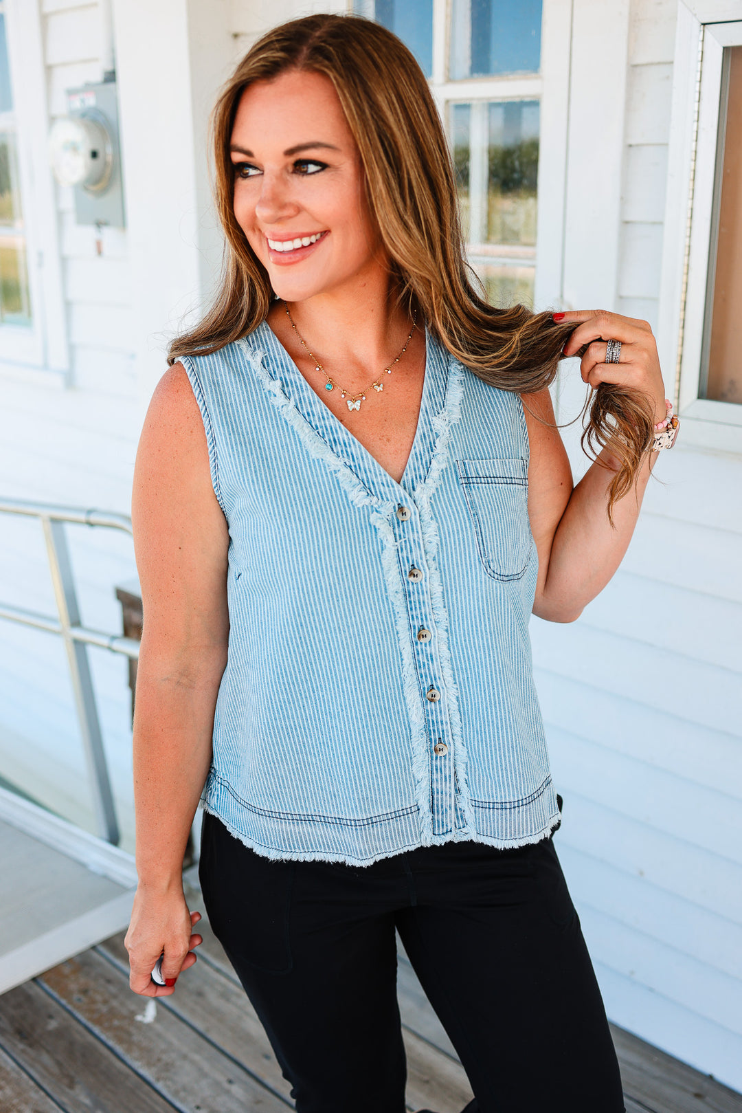 Nylah Button Down Denim Tank