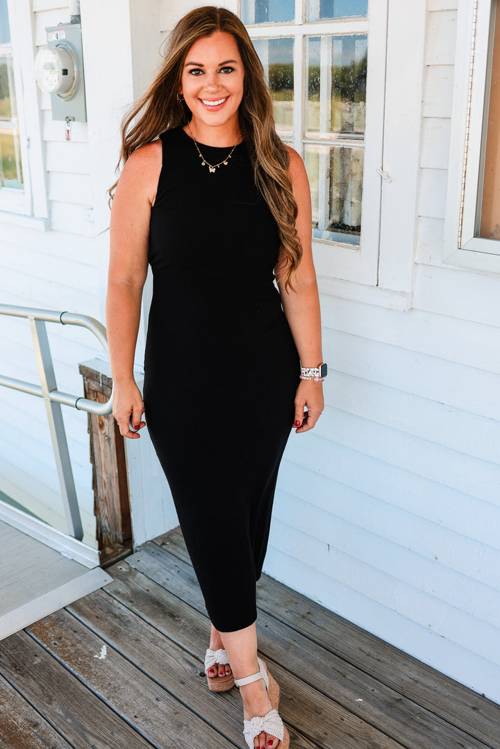 Tiana Tie Back Midi Ribbed Dress