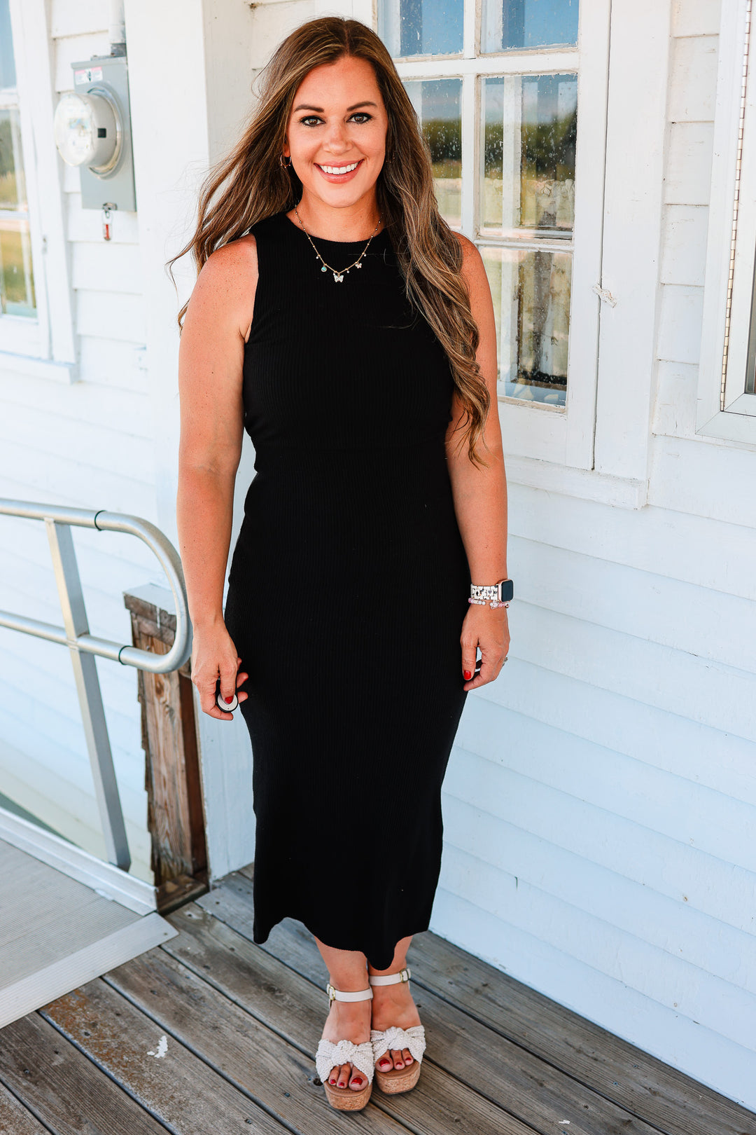 Tiana Tie Back Midi Ribbed Dress