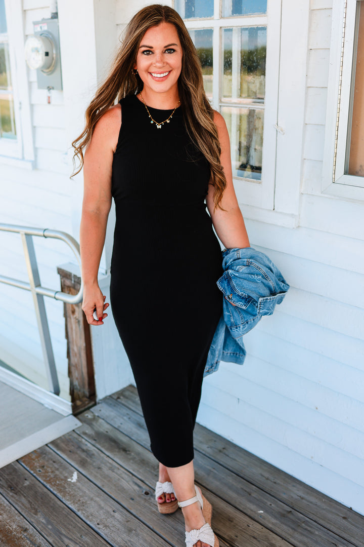 Tiana Tie Back Midi Ribbed Dress