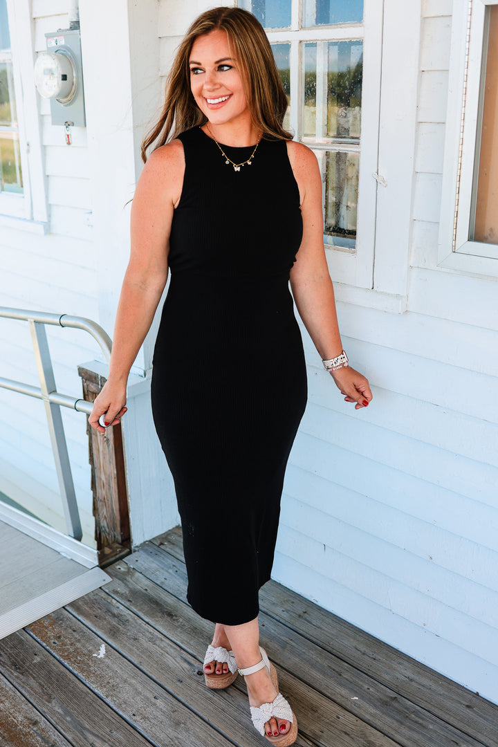 Tiana Tie Back Midi Ribbed Dress
