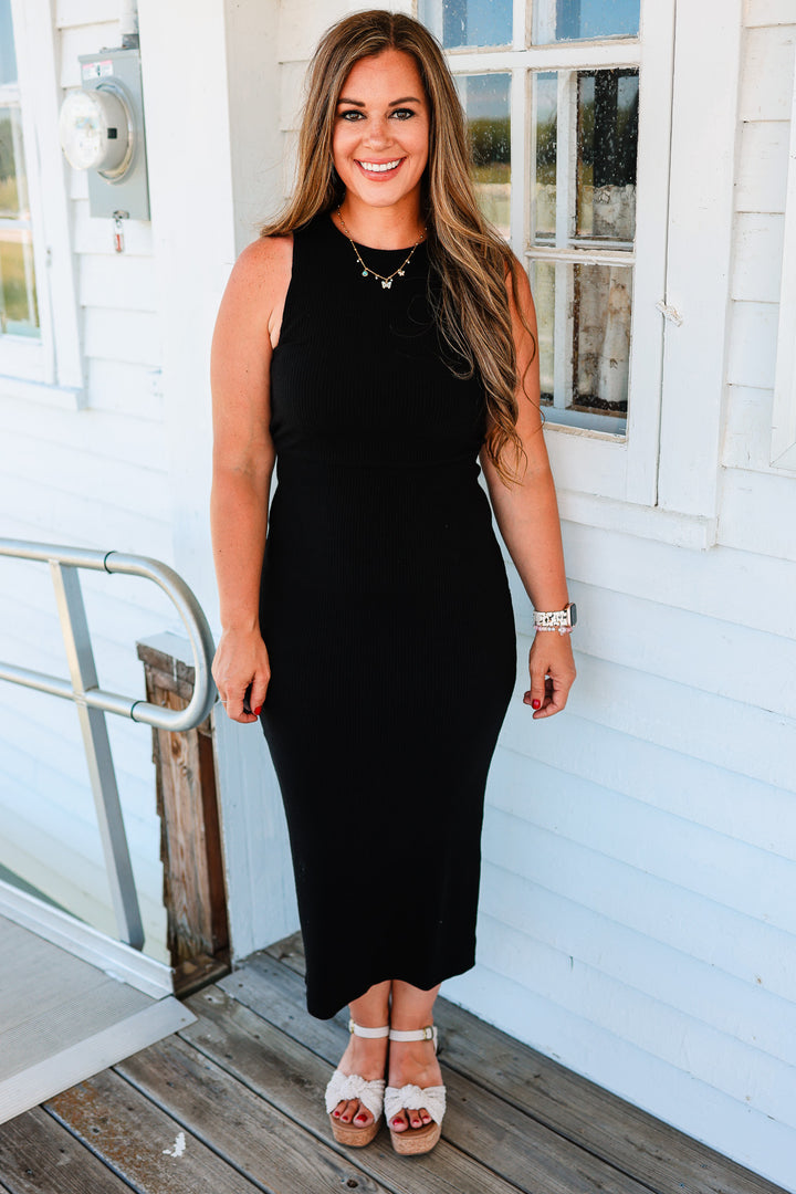 Tiana Tie Back Midi Ribbed Dress
