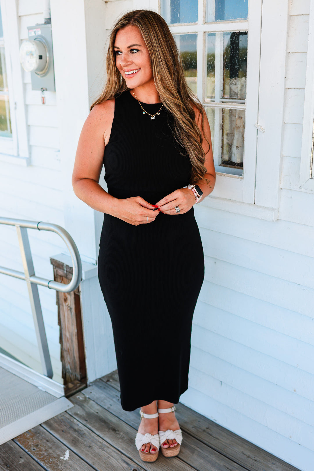 Tiana Tie Back Midi Ribbed Dress
