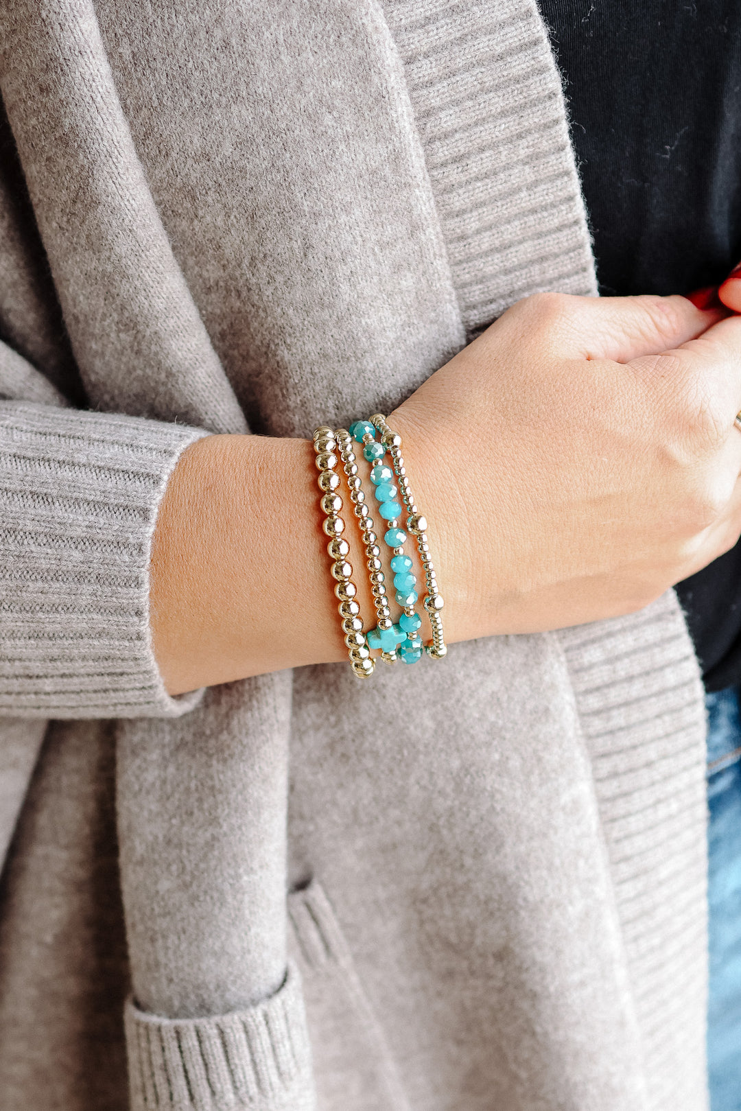 Boho Beaded Stretch Bracelet Set - Teal