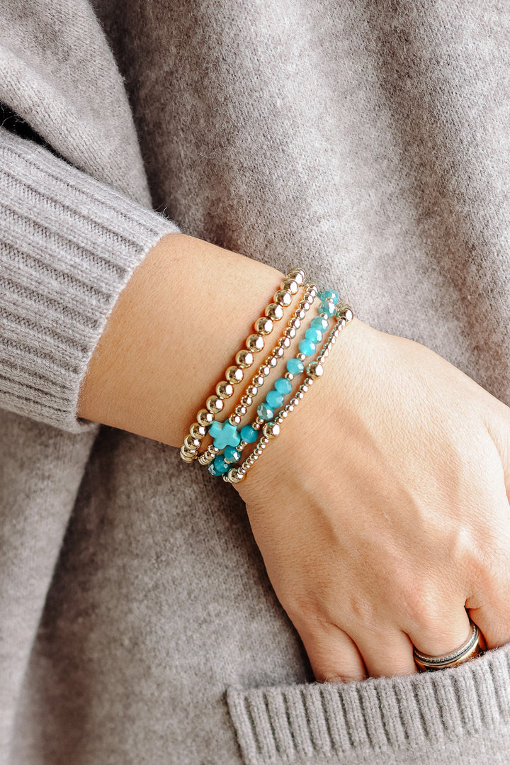Boho Beaded Stretch Bracelet Set - Teal