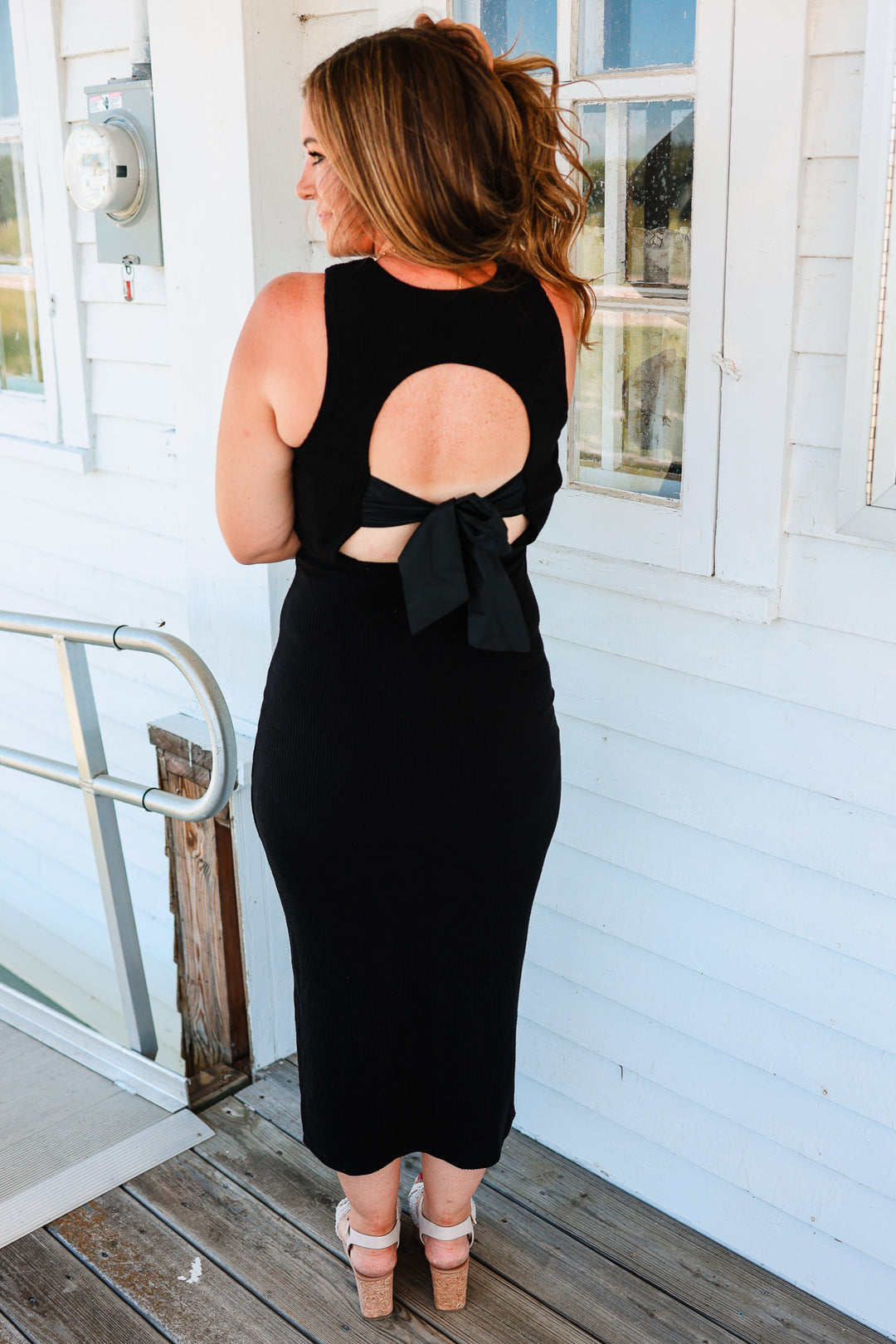 Tiana Tie Back Midi Ribbed Dress