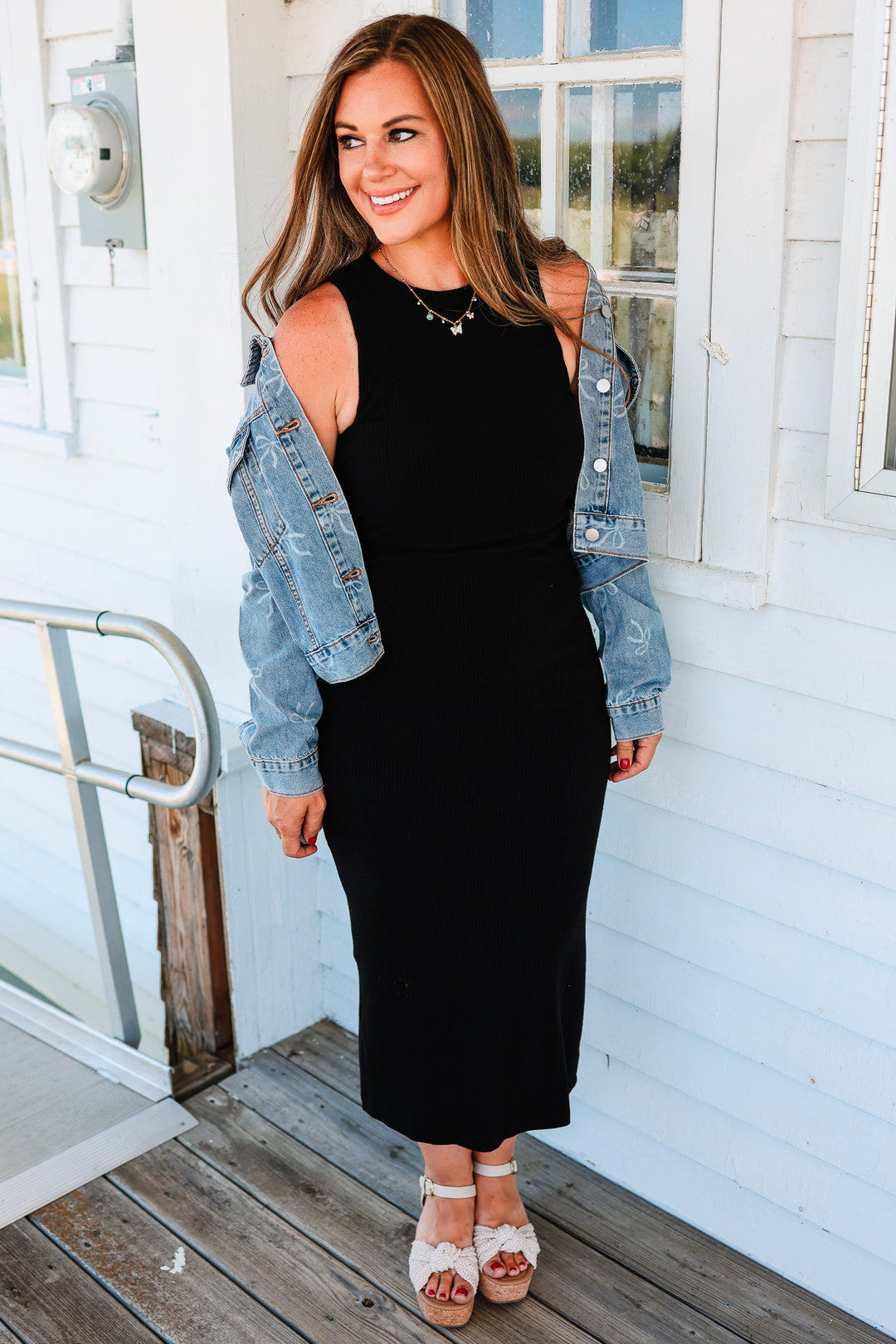 Tiana Tie Back Midi Ribbed Dress