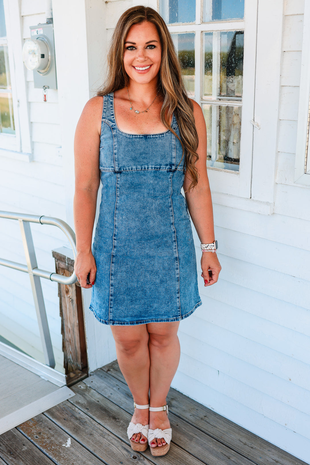 Duke Square Neck Denim Dress