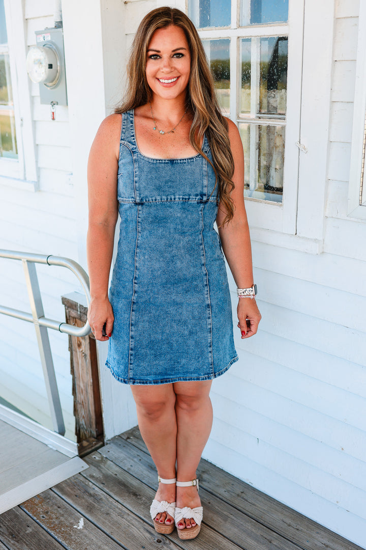 Duke Square Neck Denim Dress