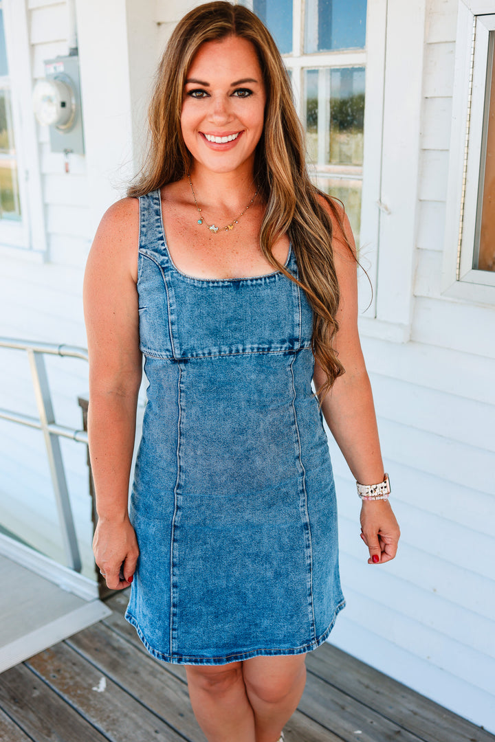 Duke Square Neck Denim Dress