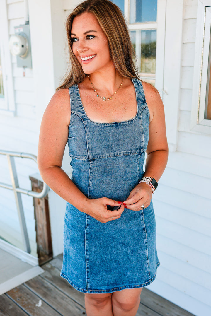 Duke Square Neck Denim Dress
