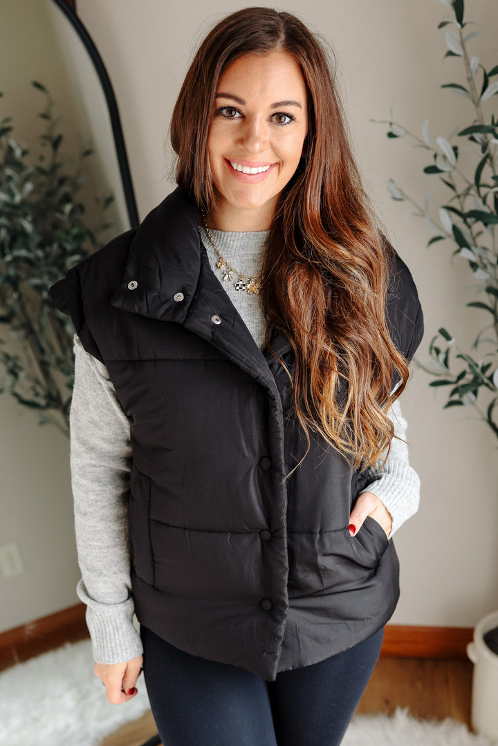 Sammi Snap Button Puffer Vest- Black