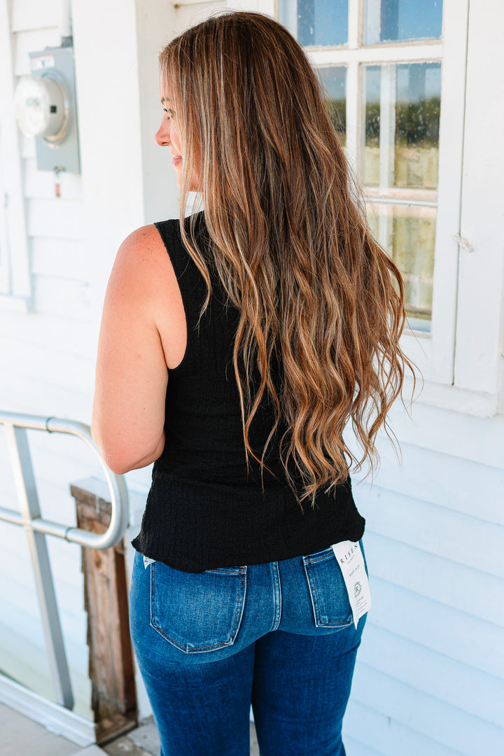 Cleo Texture Button-Down Tank - Black