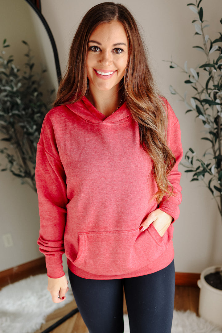 Estella Burnout Hoodie - Garnet Red