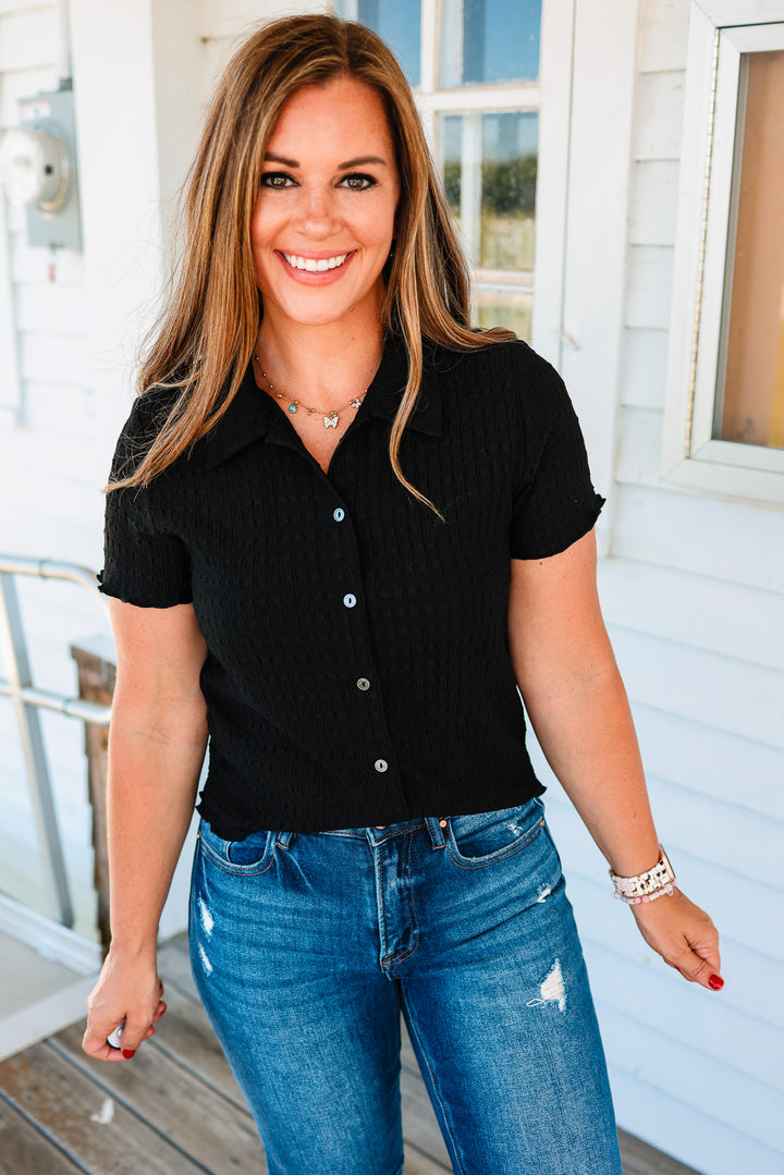 Clara Textured Button Down Top - Black