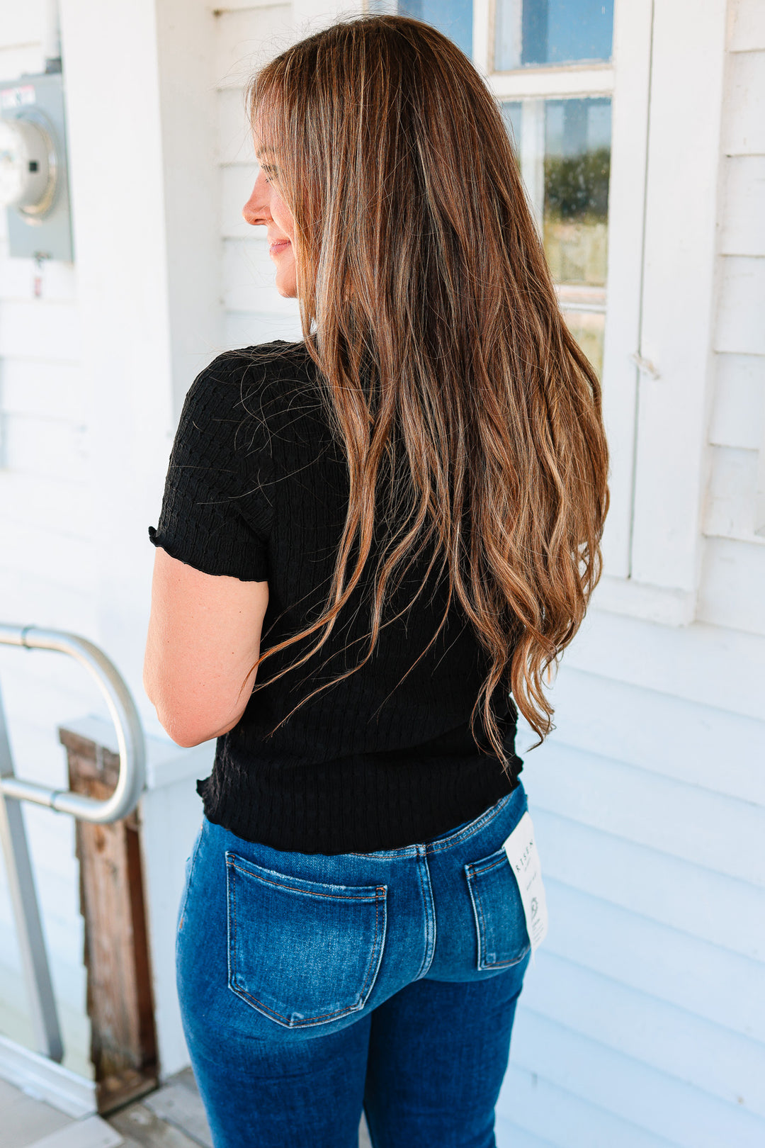 Clara Textured Button Down Top - Black