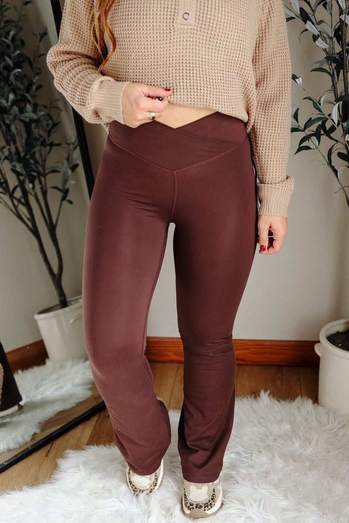 Venice Crossover Waist Yoga Pants - Espresso