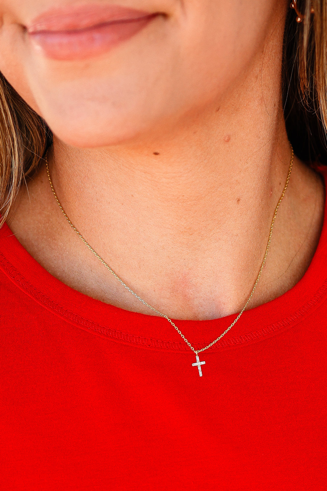 Mini CZ Cross Pendant Necklace
