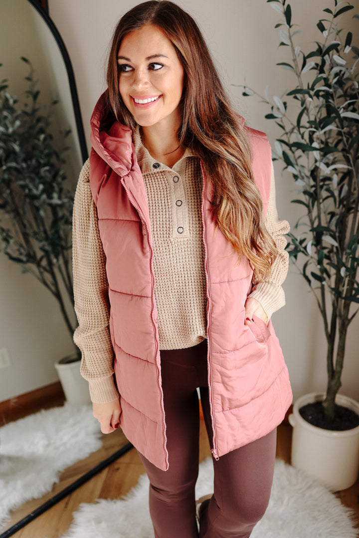 Noah Hooded Duster Puffer Vest - Marsala
