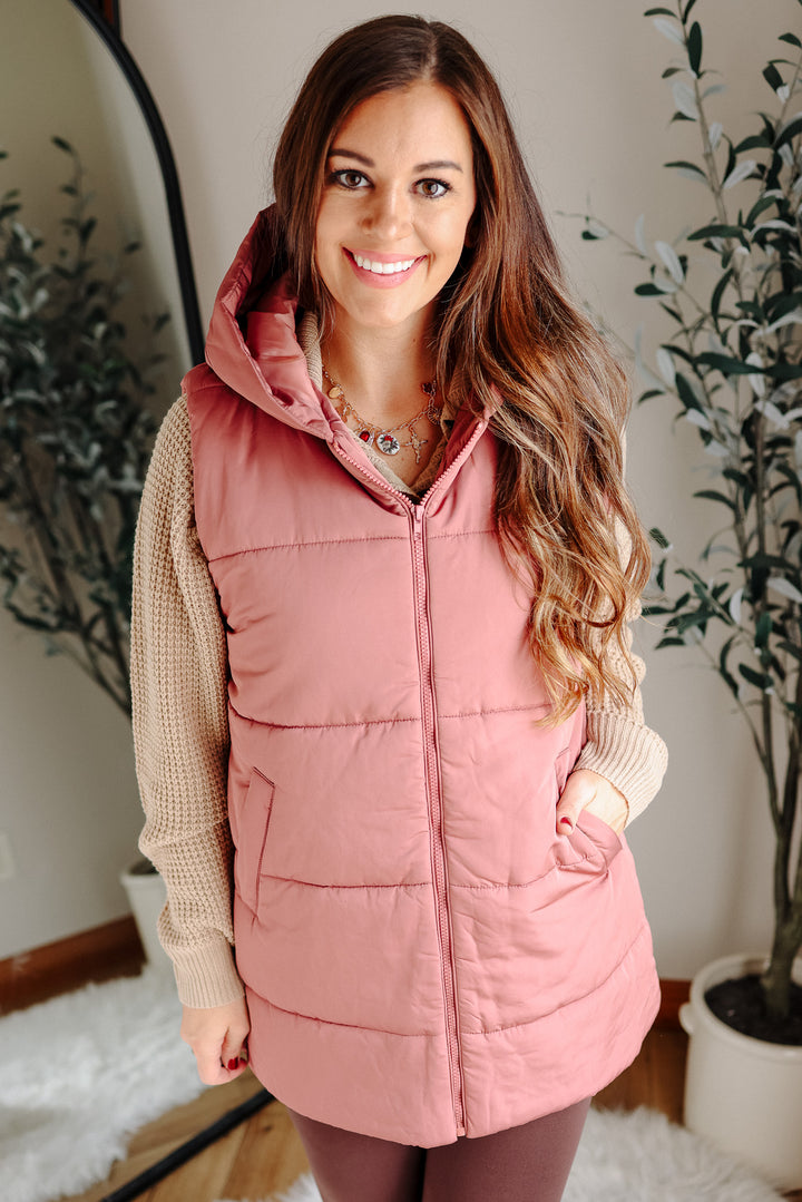Noah Hooded Duster Puffer Vest - Marsala