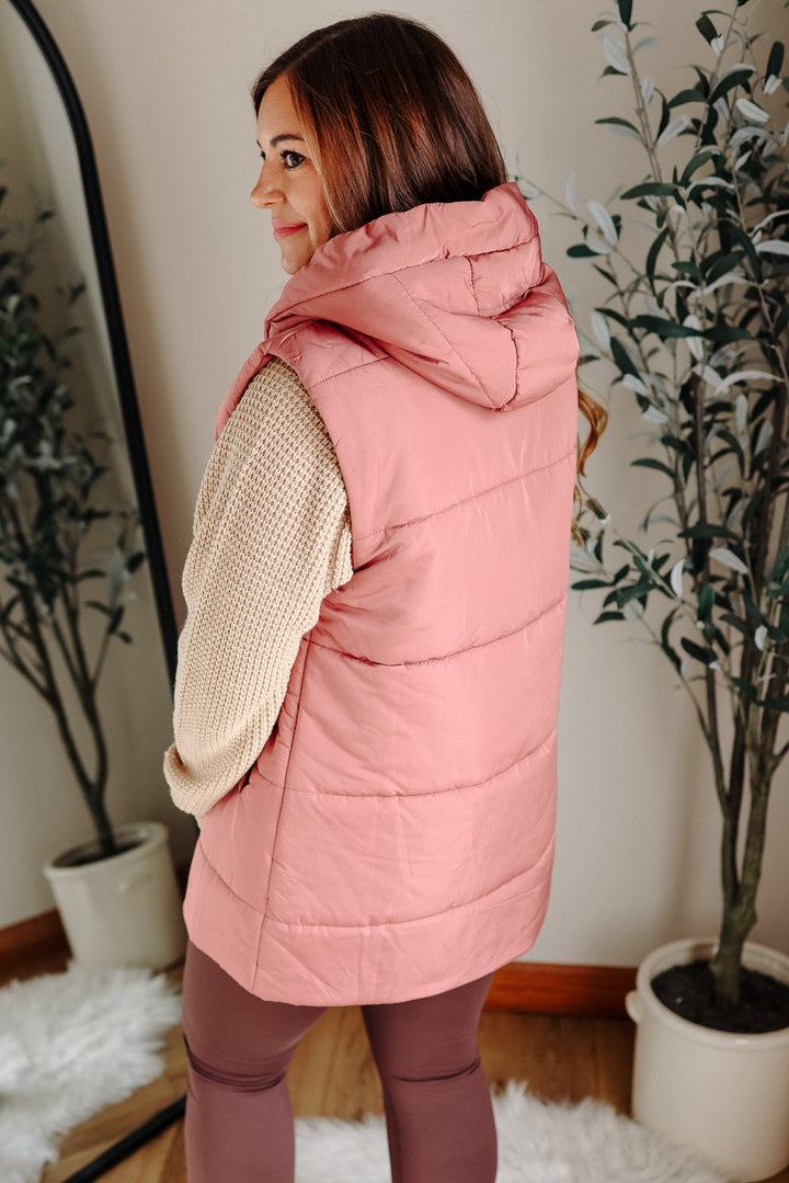 Noah Hooded Duster Puffer Vest - Marsala