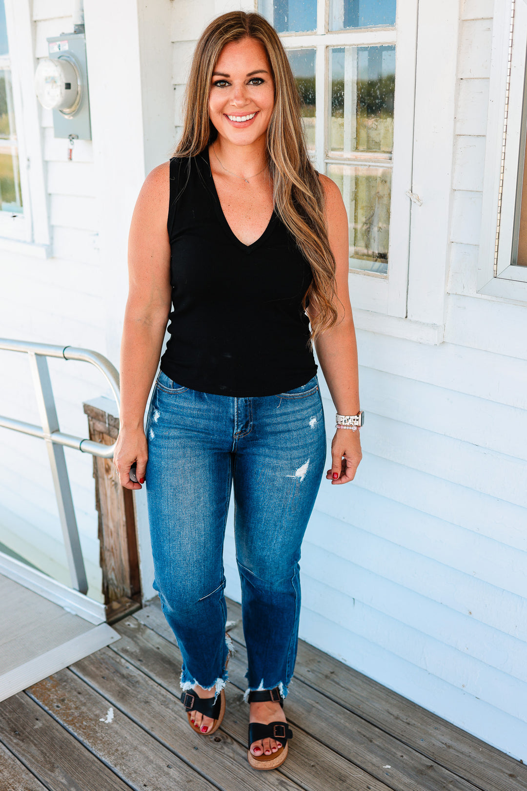 Gianna Ribbed V-Neck Tank Top - Black