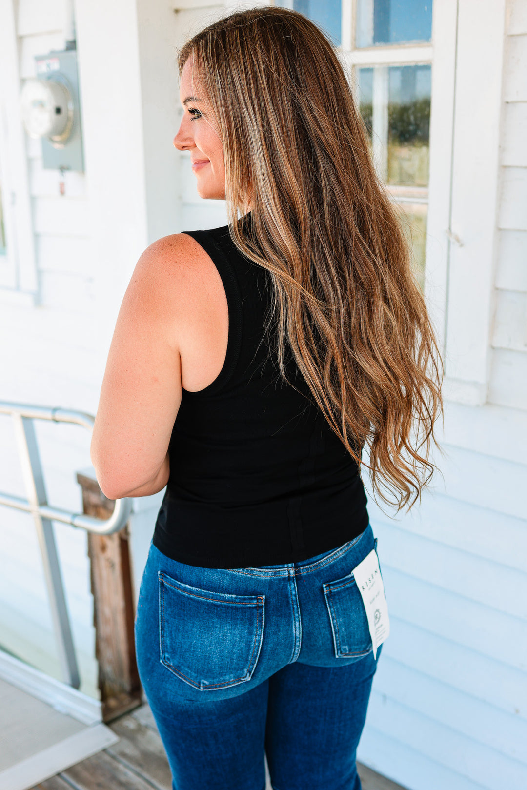 Gianna Ribbed V-Neck Tank Top - Black